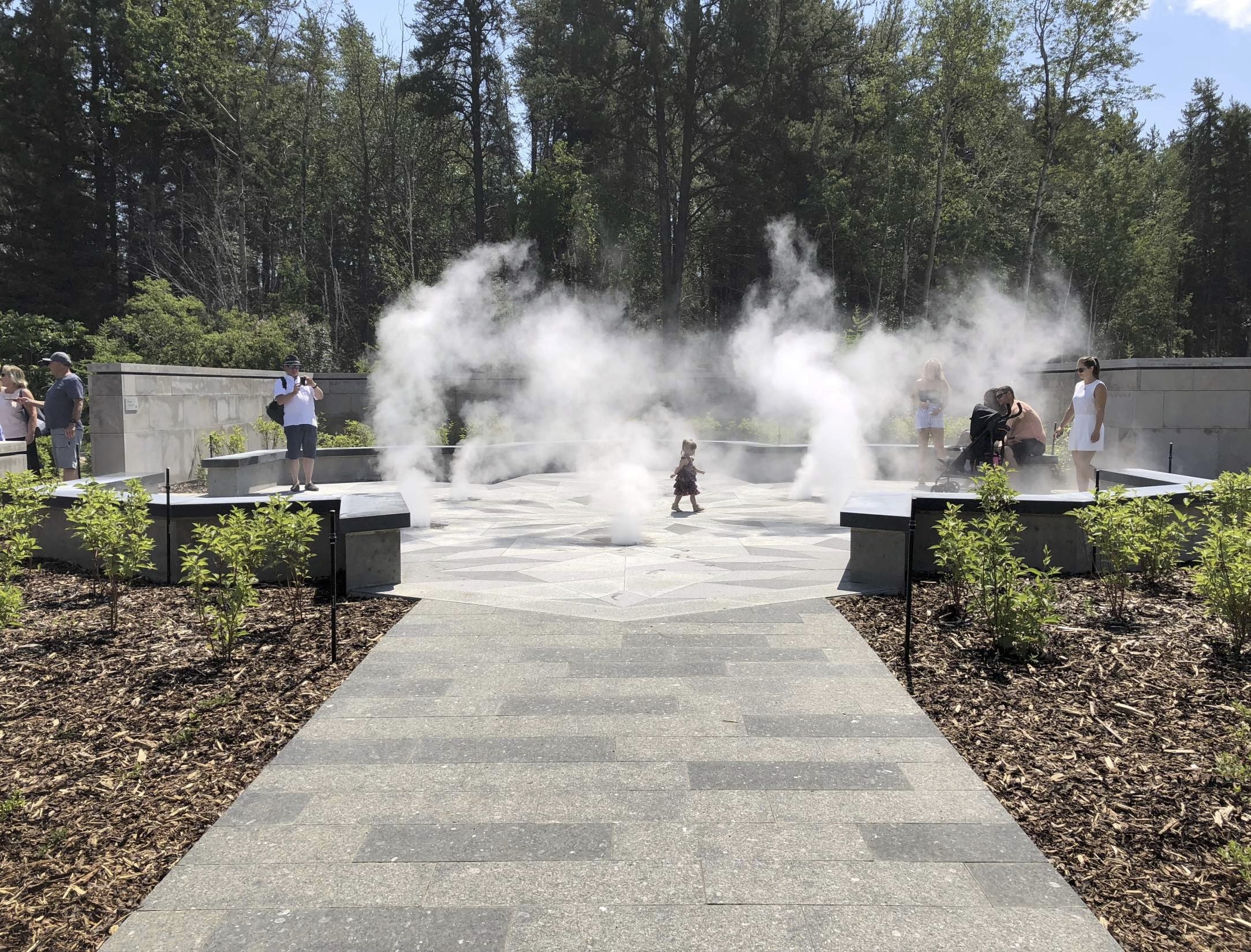 Fog effects create an ethereal experience at Jardin Aga Khan